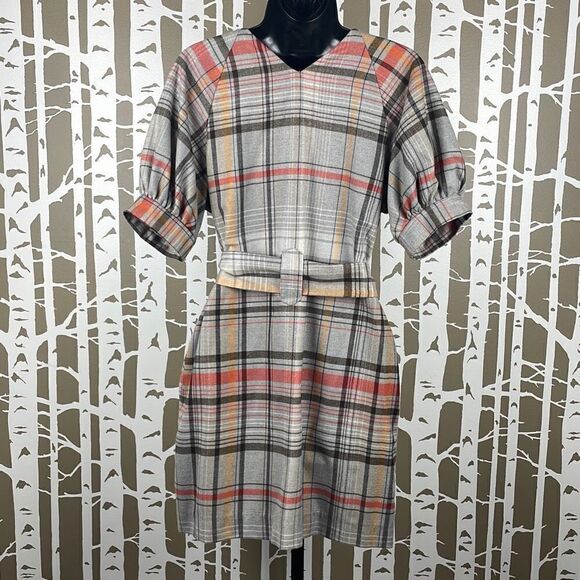 French Connection Plaid Soft Flannel Belted Puff Sleeve Dress 4 - Picture 4 of 12
